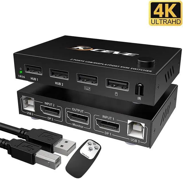 Main image of 2 In 1 Out DP KVM Switch Control Dual Monitors 4K 60Hz Switcher Adapter For Shared Printer Mouse Keyboad No Driver Required