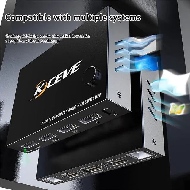 Alt view image 2 of 6 - 2 In 1 Out DP KVM Switch Control Dual Monitors 4K 60Hz Switcher Adapter For Shared Printer Mouse Keyboad No Driver Required