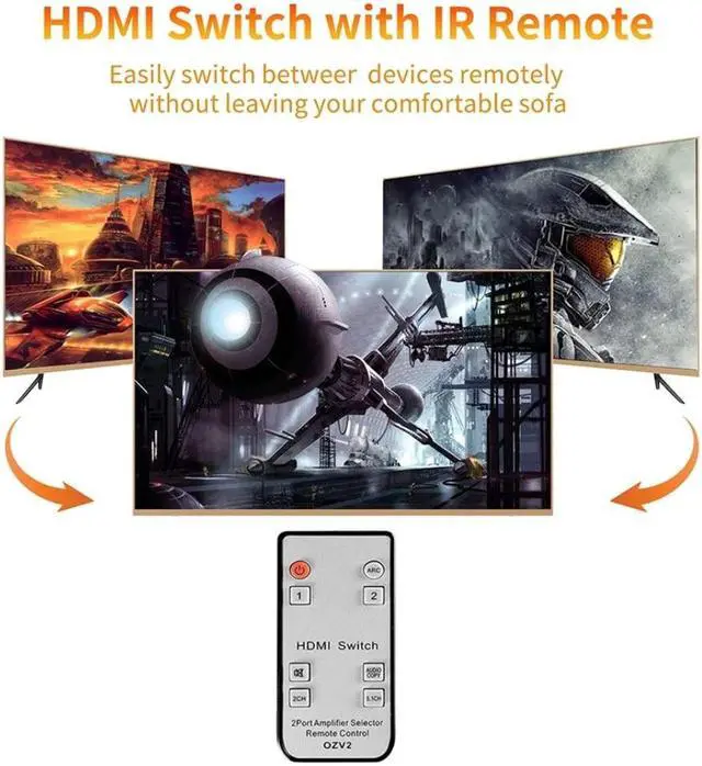 Alt view image 5 of 6 - 2 port HDMI Switch Audio Extractor with R/L+Toslink SPDIF+COAXIAL Audio Out Adapter 4K 60Hz HDMI ARC Audio Switcher 2x1 Selector