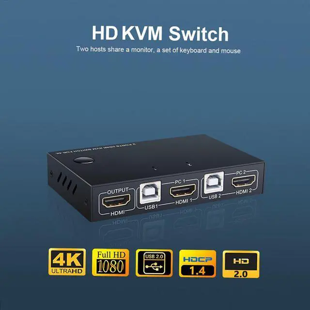 Alt view image 6 of 6 - AM-KM201 HDMI KVM Switcher 4K 2 in 1 out KVM Switcher Keyboard Mouse USB Shared Display Synchronization Controller BYKfgbl