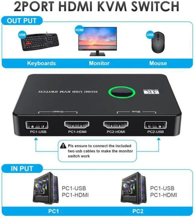 Alt view image 4 of 6 - Video Repeater HDMI-Compatible/KTV/USB Converter Switch For Sharing Keyboard Mouse Printer High-definition Display Two Computer
