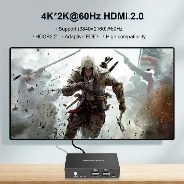 Alt view image 4 of 6 - 2 Computer Share one Monitor one Keyboard  Mouse USB KVM Switch HDMI Splitter Support 4K@60Hz 2 In 1 Out  For PC Macbook Laptop