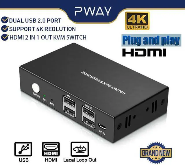 Alt view image 3 of 6 - 2 Computer Share one Monitor one Keyboard  Mouse USB KVM Switch HDMI Splitter Support 4K@60Hz 2 In 1 Out  For PC Macbook Laptop