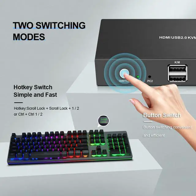 Alt view image 6 of 6 - 2 Computer Share one Monitor one Keyboard  Mouse USB KVM Switch HDMI Splitter Support 4K@60Hz 2 In 1 Out  For PC Macbook Laptop