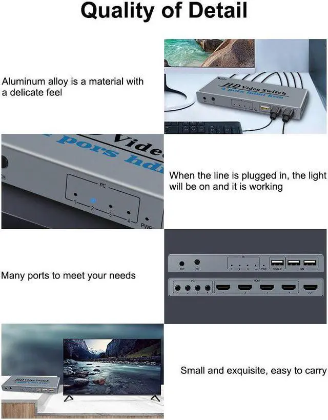 Alt view image 4 of 6 - KVM HDMI Switch 4K USB HDMI KVM Switcher 4 in 1 Out with 3 USB Ports out for Mouse Keyboard U-disk Printer for Win7/8/10 MAC