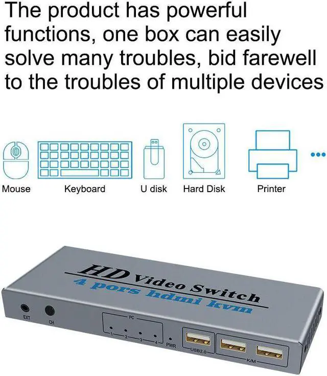 Alt view image 3 of 6 - KVM HDMI Switch 4K USB HDMI KVM Switcher 4 in 1 Out with 3 USB Ports out for Mouse Keyboard U-disk Printer for Win7/8/10 MAC