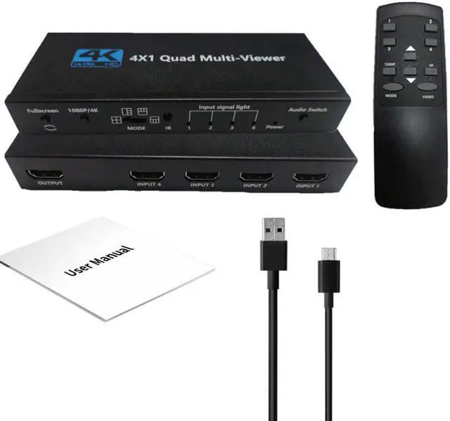 Alt view image 5 of 6 - HDMI 4x1 Multi-viewer switcher 4K Seamless Quad Screen Real Time Multi Viewer Splitter 4 in 1 out HDMI Switch Adapter with IR
