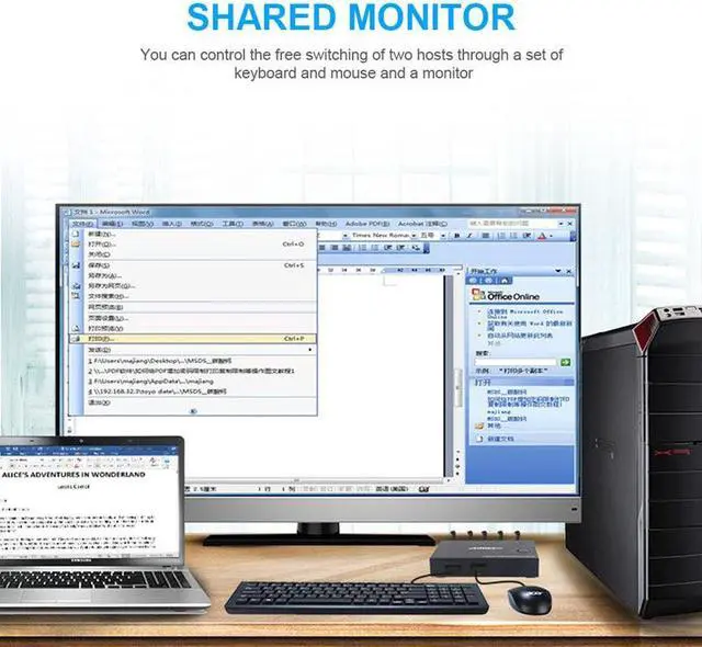 Alt view image 5 of 5 - AIMOS HDMI KVM Switcher 4K 2 in 1 out USB KVM Switcher Keyboard Mouse USB Shared Display Synchronization Controller KVM Switch