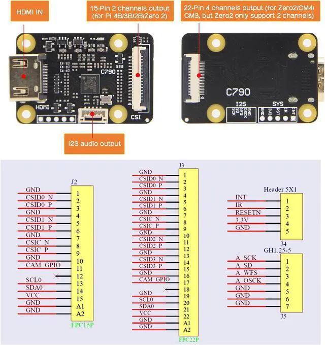 Alt view image 3 of 6 - HDMI to CSI 2 Adapter C790 | Support Video & Audio | Up to 1080p60fps | for Raspberry Pi 4 / 3 B+ / 3B / CM4 / Zero PiKVM KVM