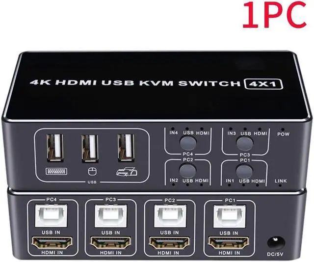 Alt view image 2 of 6 - 4K KVM Switcher Universal Stable Professional Aluminum Alloy Computer With Indicate Light 4 Port USB  For Mouse Keyboard Hub(USB)