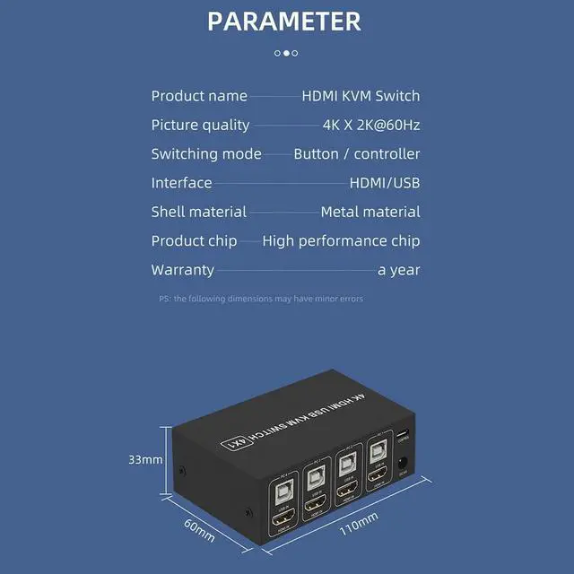 Alt view image 4 of 6 - 4K KVM Switcher Universal Stable Professional Aluminum Alloy Computer With Indicate Light 4 Port USB  For Mouse Keyboard Hub(USB)