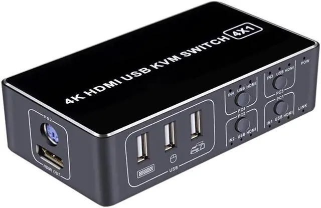 Main image of 4K KVM Switcher Universal Stable Professional Aluminum Alloy Computer With Indicate Light 4 Port USB  For Mouse Keyboard Hub(USB)