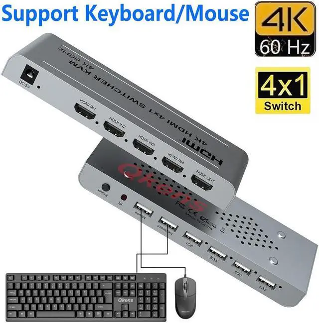 Main image of 4K 60hz 4x1 HDMI KVM Switcher 4 In 1 Out Video Converter Support USB Keyboard Mouse Share DVD Laptop PC Computer To TV Projector