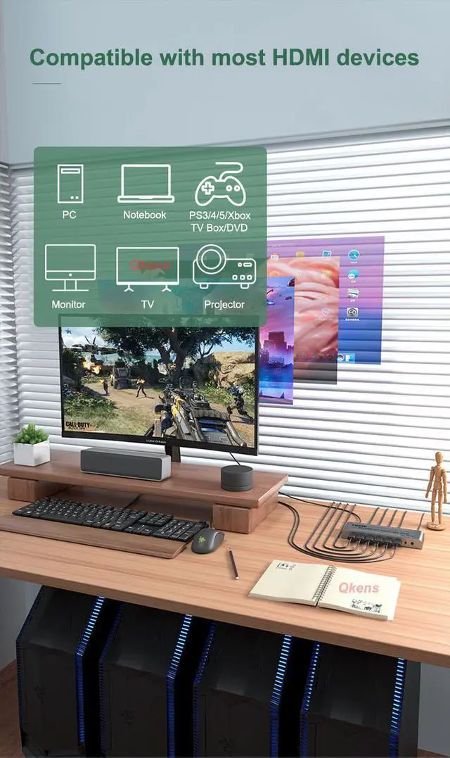 Alt view image 5 of 6 - 4K 60hz 4x1 HDMI KVM Switcher 4 In 1 Out Video Converter Support USB Keyboard Mouse Share DVD Laptop PC Computer To TV Projector