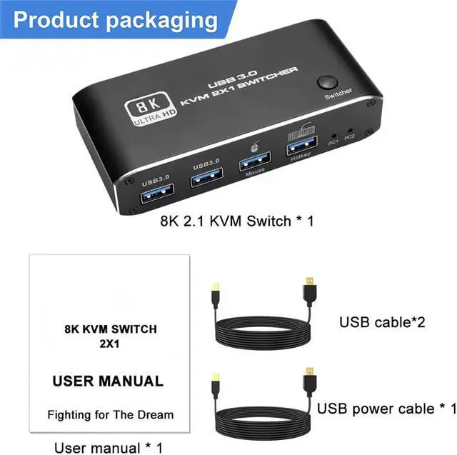 Alt view image 6 of 6 - HDMI-Compatible 2.1 KVM Switch Box 4K 120Hz 2 Ports USB 3.0 Switcher For 2 PC Or Laptop Sharing Keyboard Mouse Printer Monitor