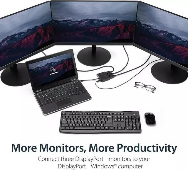 Alt view image 6 of 6 - DisplayPort KVM Splitter 8K@60Hz DP1.4 to 3 DP Ports MST Hub Multi Monitor splitter MSTDP123DP For computer 3*DP Monitor Setup