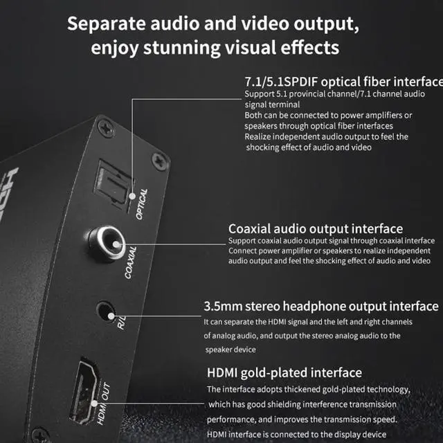 Alt view image 4 of 6 - KuWFi HDMI Audio Converter 4K Splitter 7.1 Digital Optical Fiber 3.5Audio Output High Compatiblity Converter for TV Earphone PC