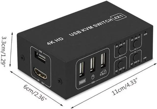 Alt view image 6 of 6 - H052 USB Switch Selector KVM Switch 4 Computers Sharing 1 Monitor KVM HDMI- Switcher Box Hub for Mouse Keyboard Scanner