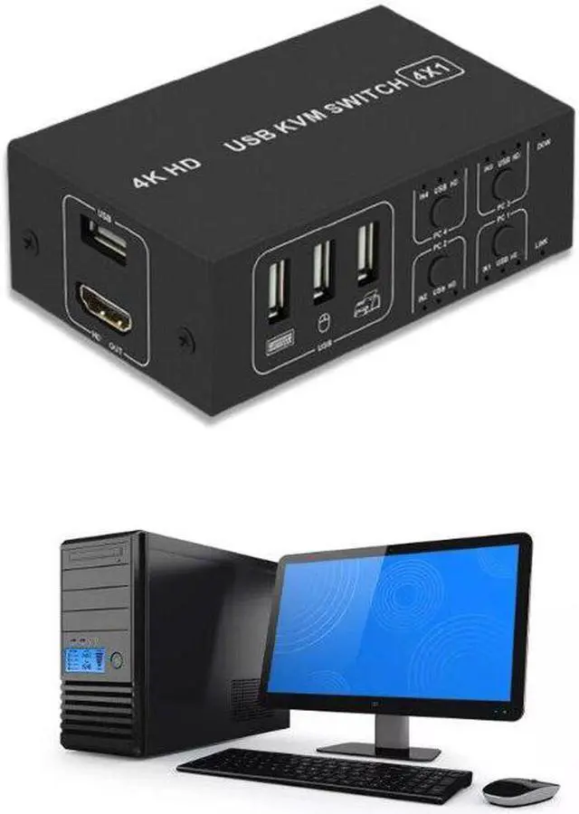 Alt view image 4 of 6 - H052 USB Switch Selector KVM Switch 4 Computers Sharing 1 Monitor KVM HDMI- Switcher Box Hub for Mouse Keyboard Scanner