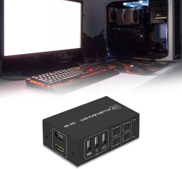 Alt view image 2 of 6 - H052 USB Switch Selector KVM Switch 4 Computers Sharing 1 Monitor KVM HDMI- Switcher Box Hub for Mouse Keyboard Scanner