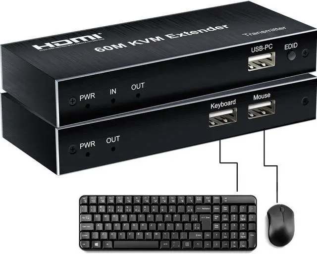 Alt view image 5 of 6 - 60M HDMI KVM Extender By Cat5e Cat6 Rj45 Ethernet Cable USB HDMI Loop IR KVM Switch for PS3 PS4 Xbox PC To TV USB Mouse Keyboard