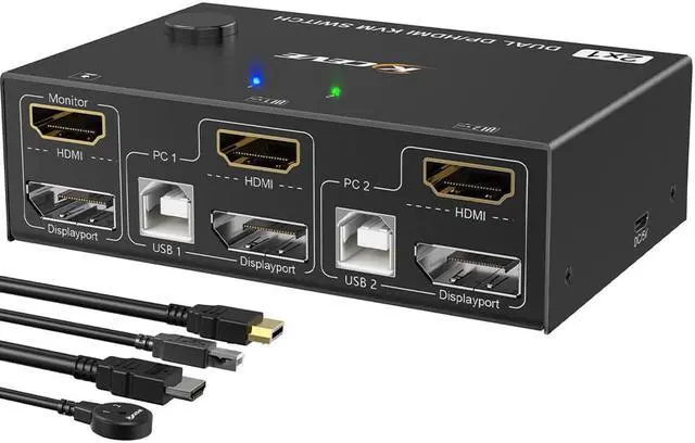 Main image of 4K HDMI 60hz kvm 2 in 2 Out Dual Display Switcher Cable Splitter Controls 2 Computers Or Laptop Monitors Dual Input Display