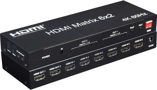 Alt view image 3 of 6 - 4K 60hz 6x2 HDMI Matrix 6 IN 2 OUT HDMI Splitter Switch Audio Video Converter 1080p EDID Audio Extractor PC To TV Dual Monitor