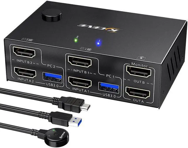 Main image of Dual Monitor KVM Switch HDMI-Compatible USB 3.0 Switcher Extended Controls For 2 Computer Laptop Share Keyboard Mouse Printer