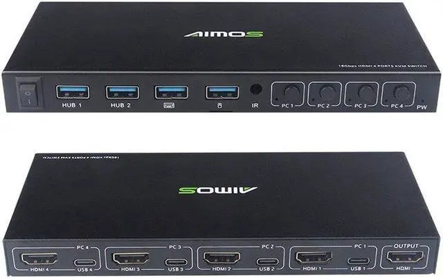 Alt view image 4 of 6 - 4 Ports HDMI KVM Switcher 4 IN 1 Out HDMI USB Switch Splitter for Sharing Monitor Keyboard Mouse Adaptive EDID/HDCP Decryption