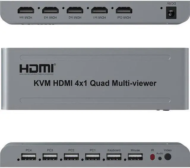 Alt view image 6 of 6 - 4x1 USB KVM HDMI KVM Multi-viewer 1080P HDMI Quad Screen Multiviewer Seamless Switcher 4 in 1 out Support USB Keyboard Mouse