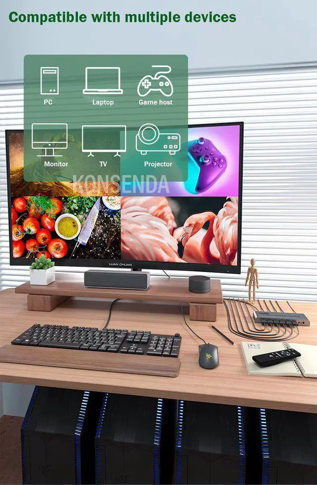 Alt view image 2 of 6 - 4x1 USB KVM HDMI KVM Multi-viewer 1080P HDMI Quad Screen Multiviewer Seamless Switcher 4 in 1 out Support USB Keyboard Mouse
