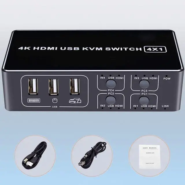 Alt view image 2 of 6 - 4K HDMI compatible USB KVM Switch 4X1 4kX2K/60HZ HDCP 2.2 with Desktop controller for Windows MAC os