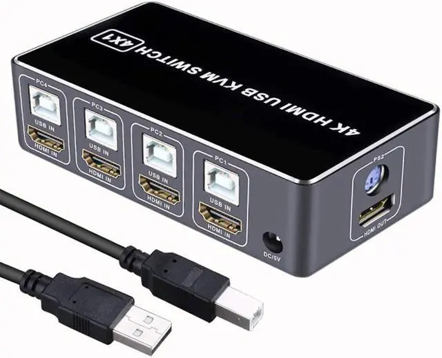 Alt view image 6 of 6 - 4K HDMI compatible USB KVM Switch 4X1 4kX2K/60HZ HDCP 2.2 with Desktop controller for Windows MAC os