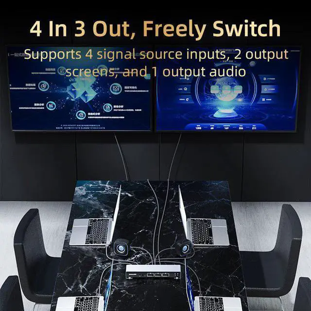 Alt view image 2 of 6 - Unnlink 4K60Hz HDMI Matrix 4 In 3 Out Switch with Optical 3.5mm Audio Splitter For Home Theater