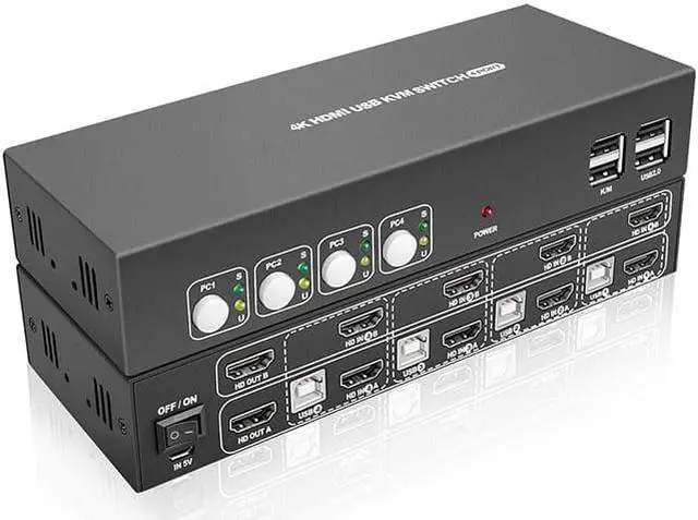 Alt view image 3 of 6 - Dual Monitor Hdmi KVM Switch 4 Ports Hot Key Arc Extractor 4K 30hz Kvm Switches 4In Dual Out HDMI 1.4 Automatic EDID Adaptation