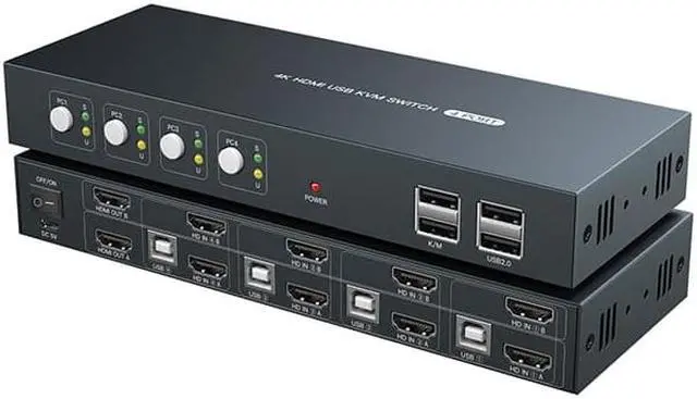 Alt view image 2 of 6 - Dual Monitor Hdmi KVM Switch 4 Ports Hot Key Arc Extractor 4K 30hz Kvm Switches 4In Dual Out HDMI 1.4 Automatic EDID Adaptation