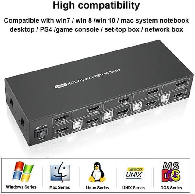 Alt view image 4 of 6 - Dual Monitor Hdmi KVM Switch 4 Ports Hot Key Arc Extractor 4K 30hz Kvm Switches 4In Dual Out HDMI 1.4 Automatic EDID Adaptation