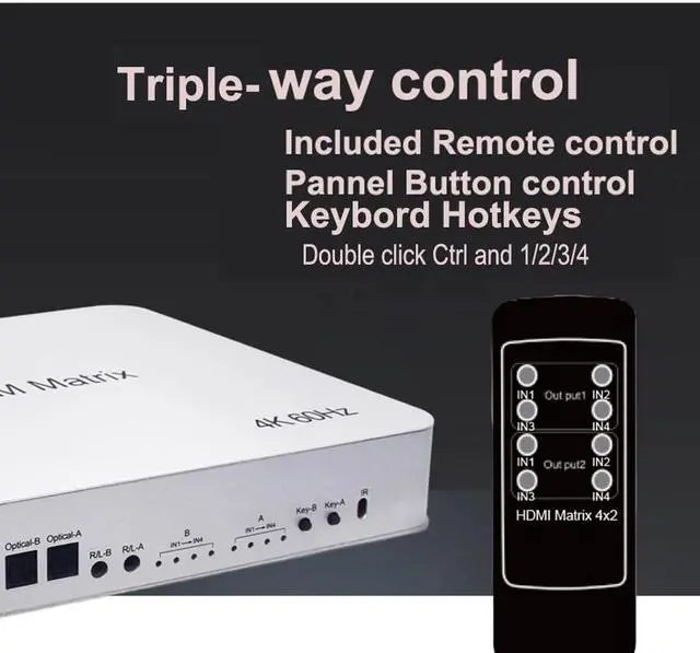 Alt view image 5 of 6 - 4K 60Hz Matrix HDMI KVM Switch 4x2 4 In 2 Out KVM Switcher Dual Monitor 4 Port KVM Switch Matrix Switcher HDMI USB PC 4 Computer