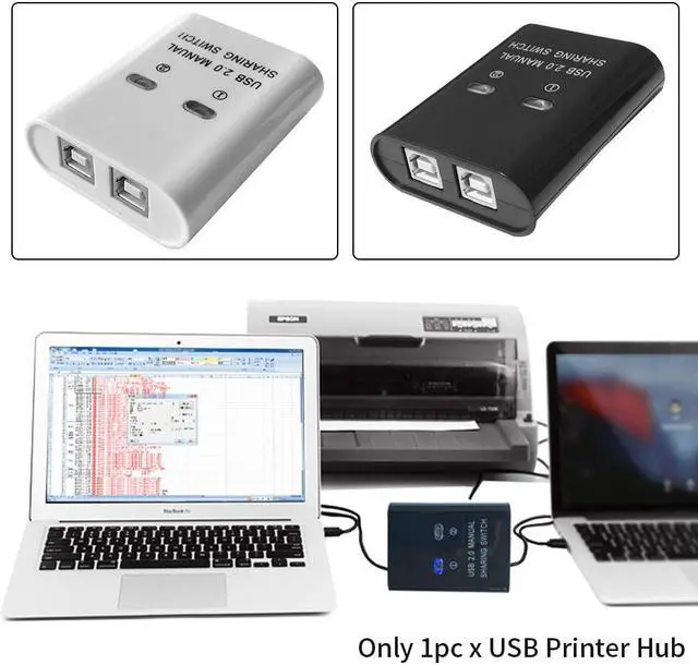 Alt view image 4 of 6 - USB Printer Sharing Device 2 in 1 Out Printer Sharing Device 2-Port Manual Kvm Switching Splitter Hub Converter Plug And Play