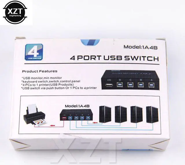 Alt view image 4 of 4 - USB 2.0 Switch Selector Box 4-port Hub 1A4B Shared Switch Adapter for Computer PC Scanner Printer 4 in 1 out Sharer