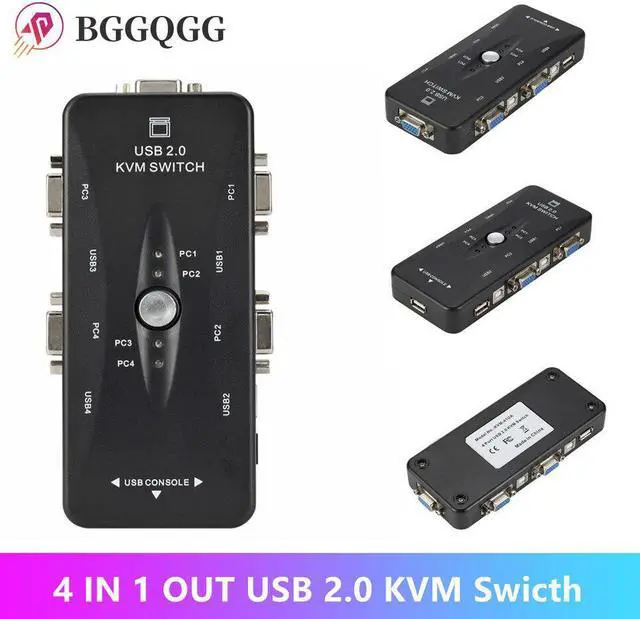 Main image of BGGQGG 4 Port USB2.0  KVM Switch Box For Mouse Keyboard  Printer Share Switcher 200MHz 1920x1440 VGA  Monitor Switch Box Adapter