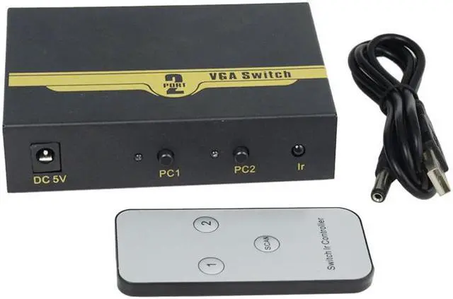 Alt view image 6 of 6 - 2 Port VGA Switch Splitter 2 In 1 Out Video Computer Host Monitor Converter Shared Remote Control Switcher