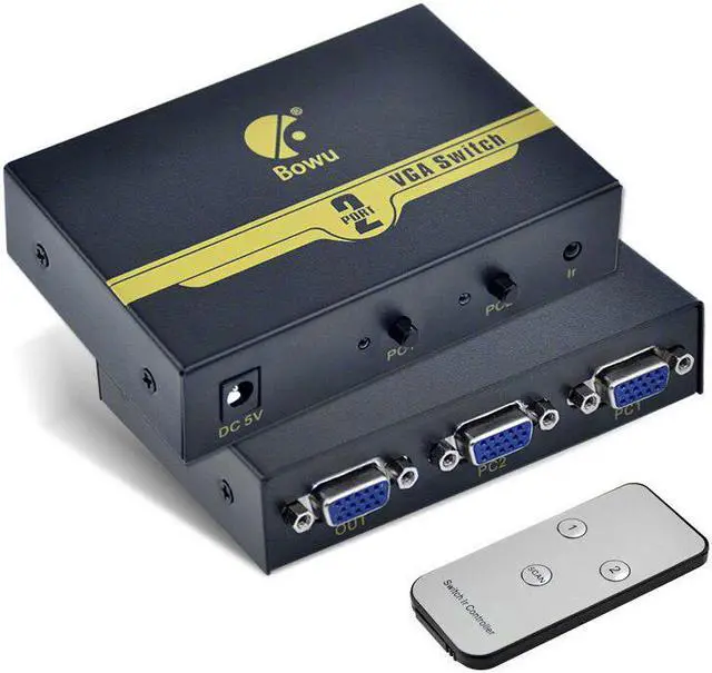 Alt view image 5 of 6 - 2 Port VGA Switch Splitter 2 In 1 Out Video Computer Host Monitor Converter Shared Remote Control Switcher