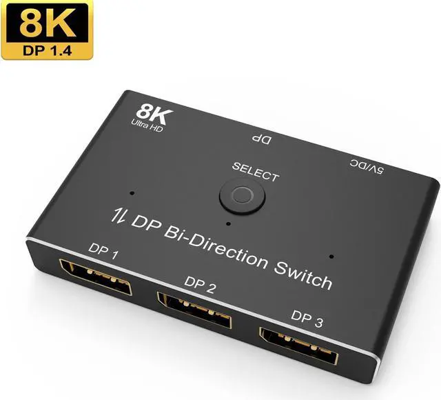 Main image of 3 port 8K DisplayPort Switch Splitter 1x3 Bi-Direction DP 1.4 Switcher  8K@60Hz 4K@144Hz for Switch Multiple Source and display