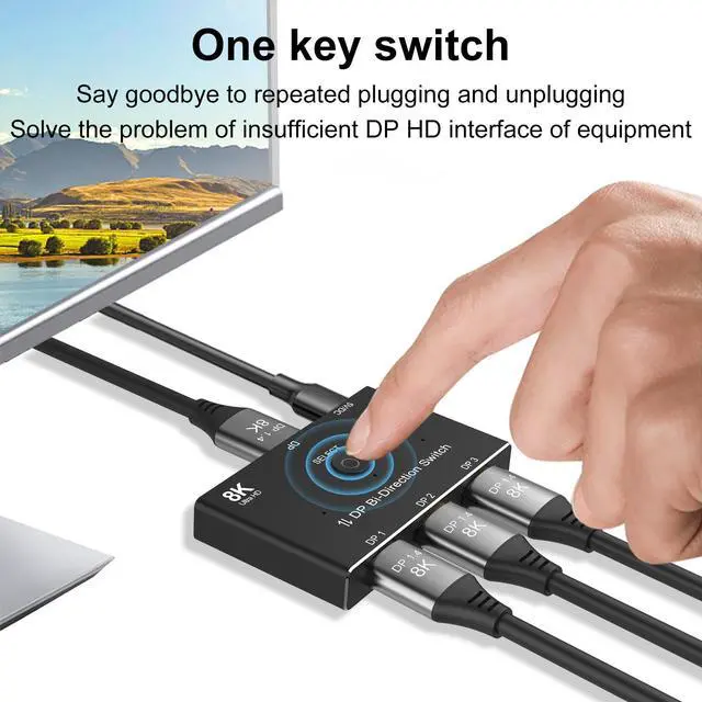 Alt view image 3 of 6 - DisplayPort Switch 3 Port DP 1.4 Switcher Box Bi-Direction 1X3 or 3x1 32.4Gbps 8K@60Hz 4K@144Hz HDR for Display Port PC monitor