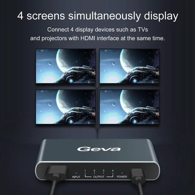 Alt view image 3 of 6 - 1x4 HDMI-compatible Splitter 1 in 4 Out 4K@60hz Splitter 1 Port to 4 Display  Duplicate/Mirror HDCP 18Gbps for PS4 Xbox Switch