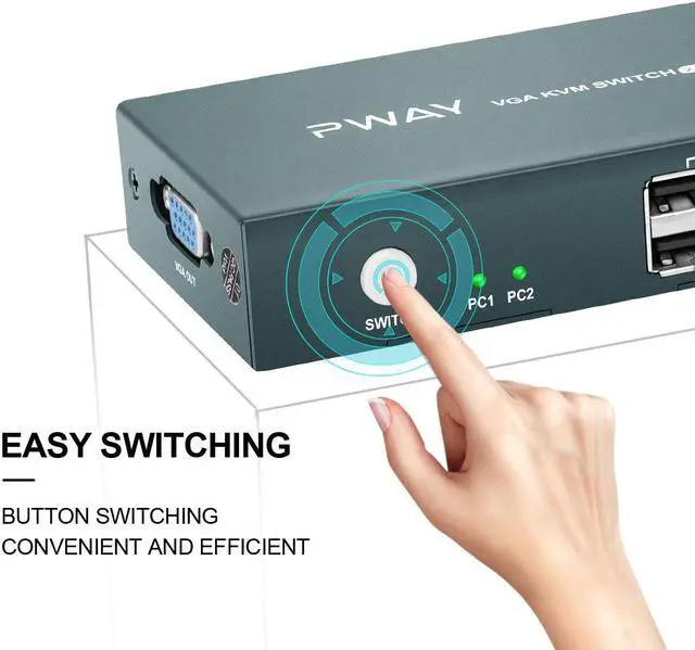 Main image of 2 Port VGA KVM Switch  VGA with  2PC Computers Sharing 1  Keyboard Mouse Monitor for Working Video Meeting Teaching Conference