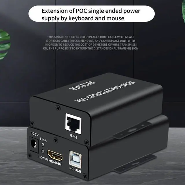 Alt view image 4 of 6 - HDMI-Compatible KVM Extender 60M over Cat5/6 Ethernet Cable 1080P USB Audio Video Converter for PC TV Monitor-EU Plug