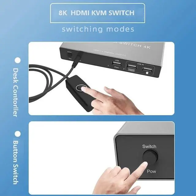 Alt view image 5 of 6 - 8K HDMI KVM Switch 2 in 1 out 8K 60Hz HDMI USB KVM Switcher Selector 2x1 Support 2 PC Share Mouse Keyboard Monitor for PC Laptop