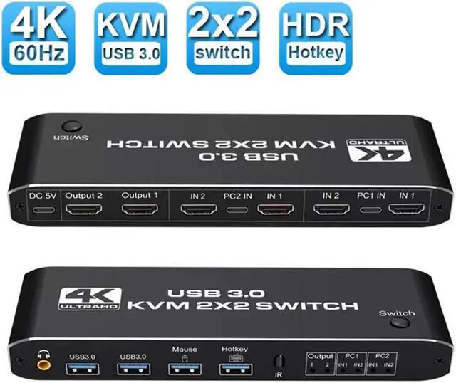 Alt view image 6 of 6 - 2x2 HDMI kvm switch 4K 60Hz Dual Monitor KVM HDMI Extended Display USB KVM Switcher 2 in 2 out for 2 Computers Share 2 Monitors